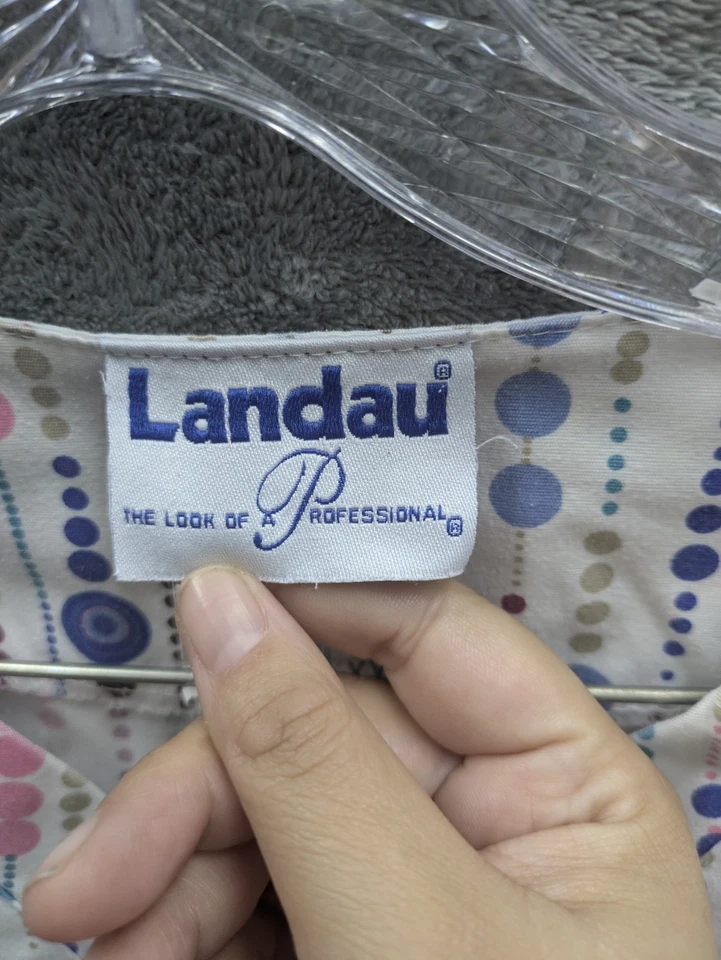 Landau Scrub Top Womens 2XL Multicolor Dotted Bubble Print Medical Pen Holders - Image 2 of 4