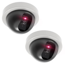 WALI Dummy Fake Security CCTV Dome Camera with Flashing Red 2 Packs, White