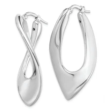 Silver RH-plated Polished Hollow Twisted Oval Hoop Earrings QE8313
