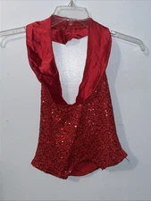 Weissman Red Sparkle Dance Halter Top Shirt Womans Size 8/10 MA Medium Adult