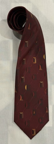 ZEGNA KOMPLETT SEIDE ITALIENISCH HERGESTELLT GRANAT ABSTRAKT GEOMETRISCH KREPP KRAWATTE - Bild 4 von 4