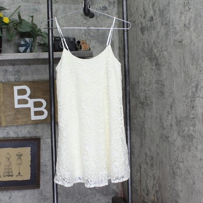 Emerald Sundae Juniors Lace Slip Spaghetti Strap Dress Ivory Off White XXS