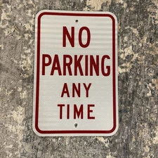 Vintage DOT Retired 'NO PARKING ANY TIME' Metal Road Sign Highway Heavy 18"x12"