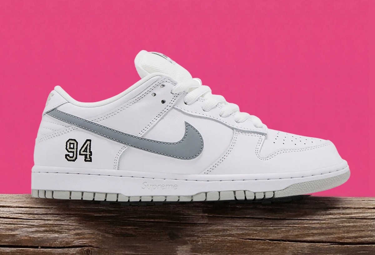 Size 13 - Supreme x Nike Dunk SB Low White Metallic Silver for