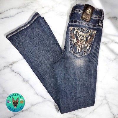 Miss Me Jeans Womens 27 x33 Chloe Boot Cut Sequin Dream Catcher Pockets Stretch