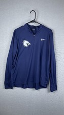 Nike Running Shirt Mens XL Blue Quarter Zip Long Sleeve Pullover Bird Logo