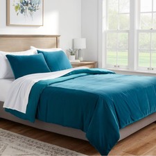 King Lustrous Velvet Duvet Cover Sham Set Dark Teal Blue -