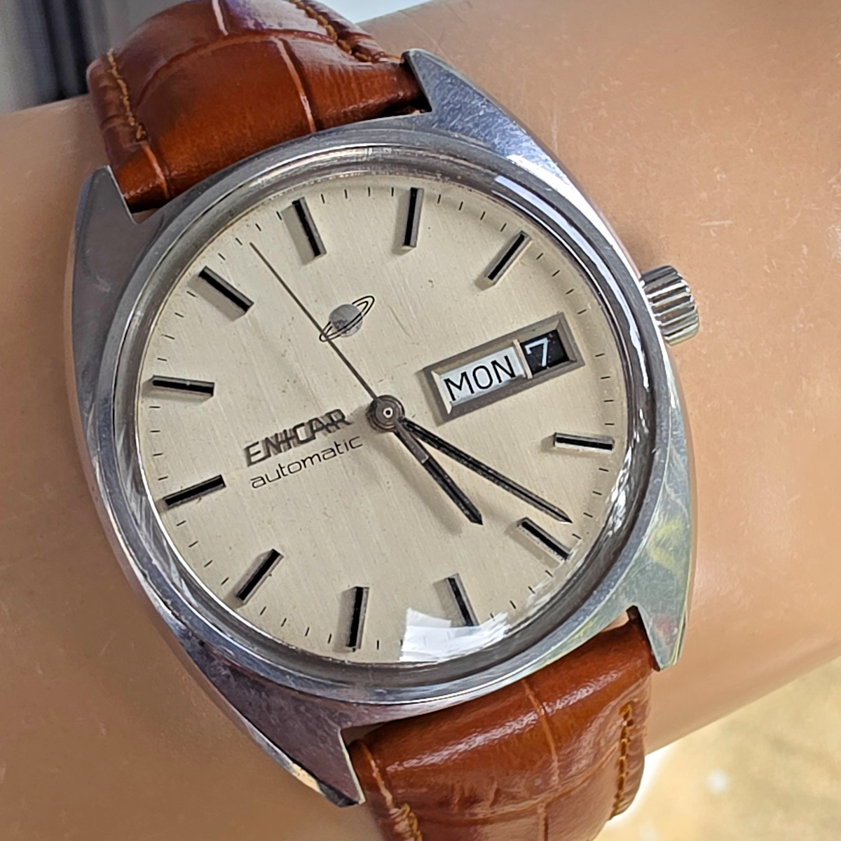Vintage ENICAR Ocean Pearl men's automatic watch day/date swiss