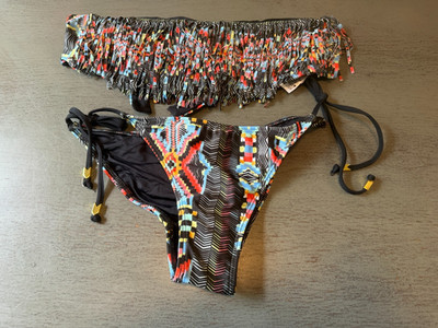 full cut  NEW  colorful fringed   L  SPACE  two piece swimsuit bikini size large