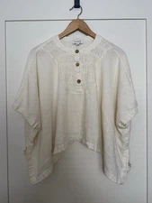 Calligraphie Boxy Top Womens Sz M Ivory Button Linen Blend Oversized Cropped