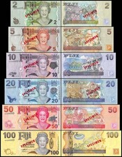 Fiji 2-100 Dollars 6 Pieces Set, 2007 ND, P-109s1-114s, UNC, Specimen