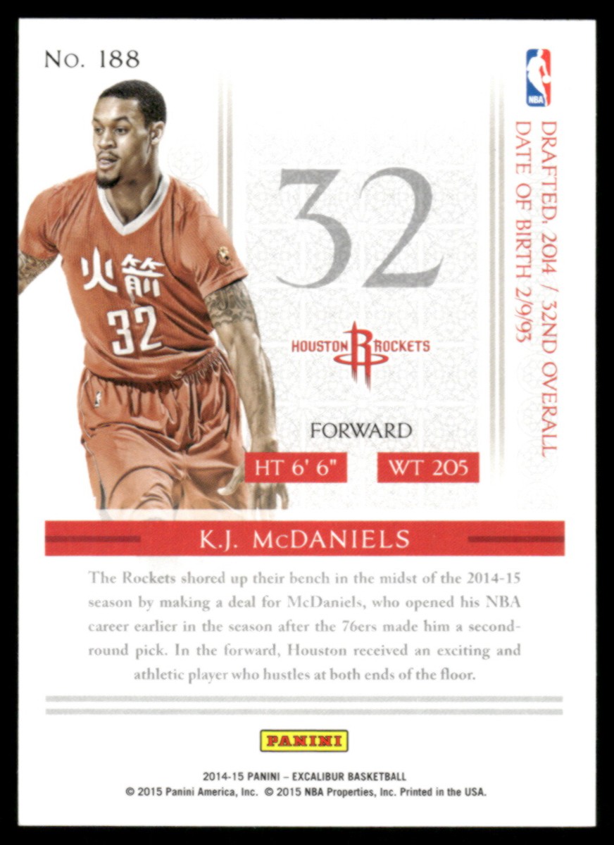 2014 Panini Excalibur #188 K.J. McDaniels Rookie Card RC | eBay
