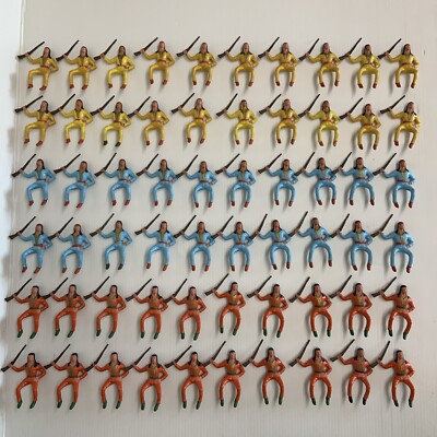 Figurine Ancienne Starlux - Cavalier Indien Avec Fusil - Plastique Peint - Occasion Bon État