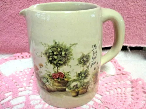 Marshall Potteries Yesteryears Hand Turned Pitcher "He is a God of grace" USA