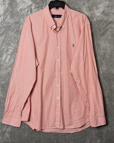 Ralph Lauren Shirt Mens XXL Button Down Long Sleeve Orange White Striped Cotton - Picture 2 of 5