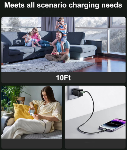 90 Degree Data Line Fast Charging Right Angle PD 60W USB C to USB Type C - 10 ft - Picture 4 of 5