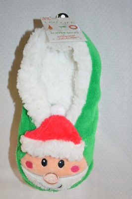 NW Holiday Christmas SLIPPERS SM Med Women 5-7 Green RED Santa Hat Soft Leg Life