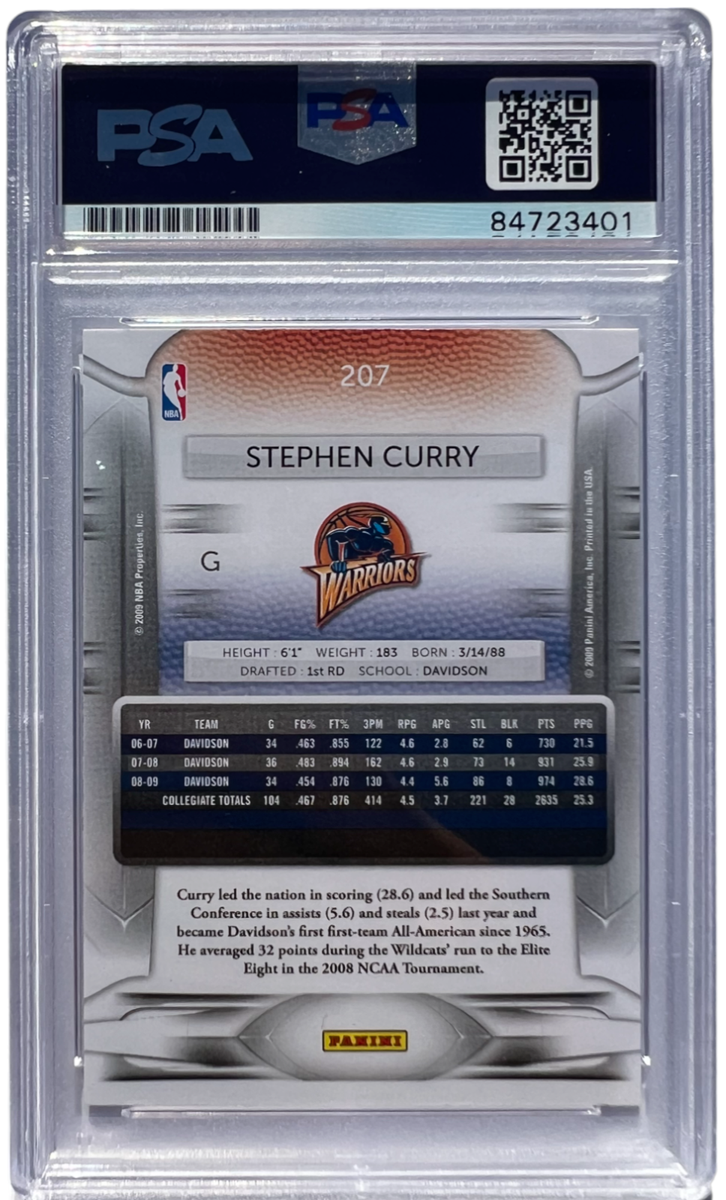 STEPHEN CURRY SIGNED 2009-10 PANINI PRESTIGE ROOKIE CARD #207 RC
