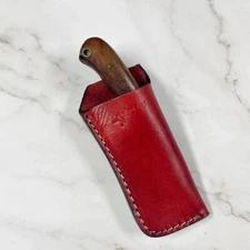 5 in Red Leather Knife Sheath – Handmade Vertical Holster Case (No Knife)