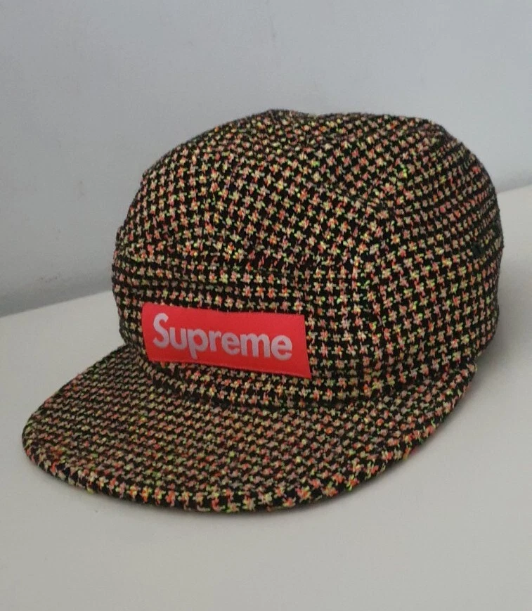 FW17 Supreme BOUCLÉ PIED DE POULE CAMP CASQUETTE boîte à chapeau logo néon