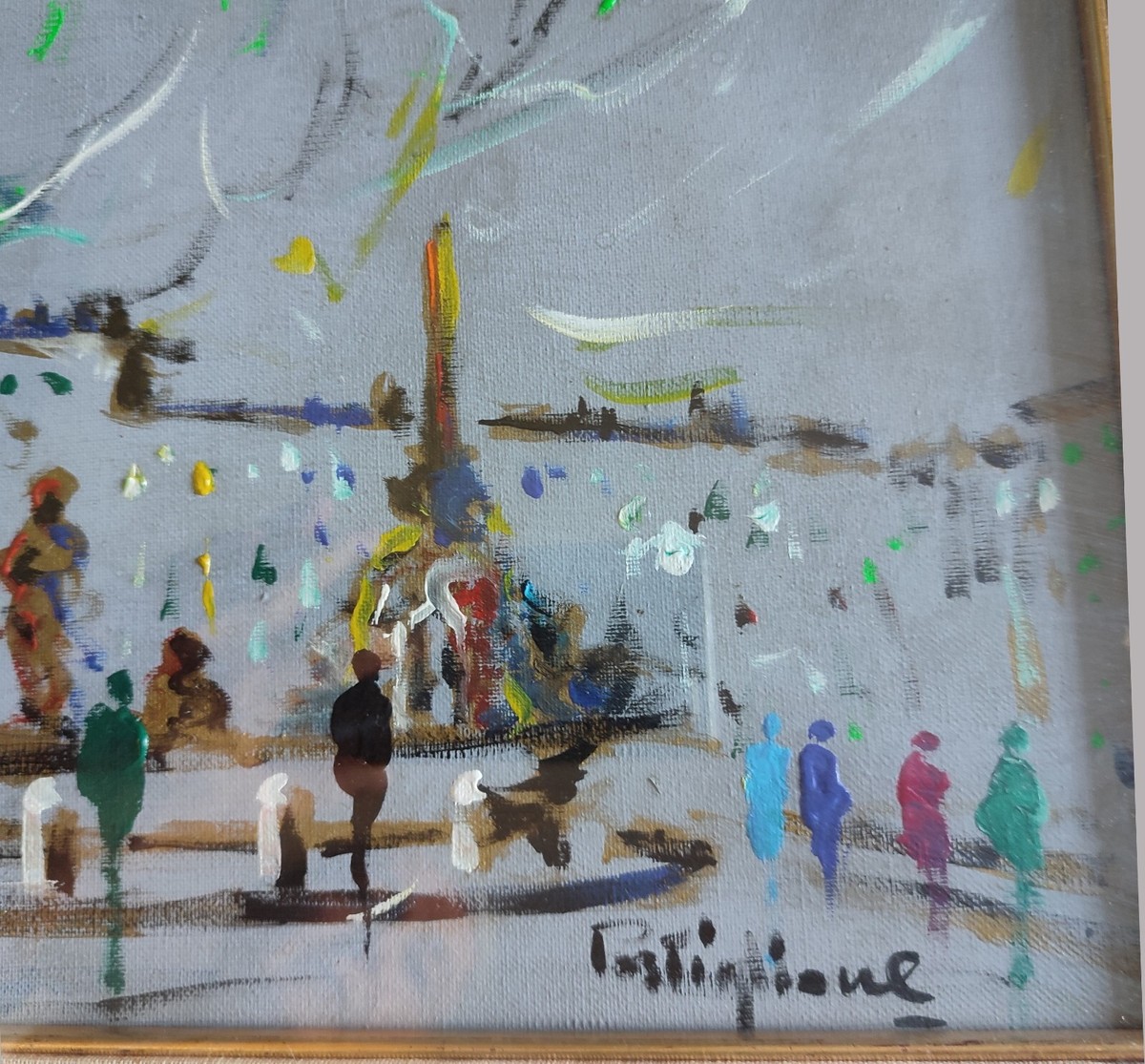 Dipinto olio su tela Vittorio Postiglione Paesaggio Roma Piazza