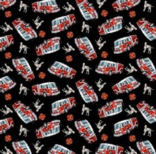 "To The Rescue" Tossed Firetrucks  Dalmations Fabric  1yd BTY 100 Cotton  Blk