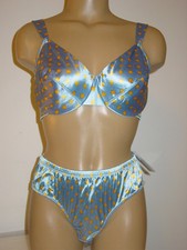 Victoria's Secret Vintage Blue Yellow Polka Dot Second Skin Satin Bra-38C XL