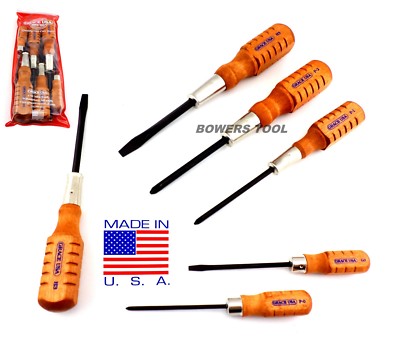 Grace 6pc Screwdriver Set Phillips Flat Hone Mechanic Wood Handle HCS-6 USA Made