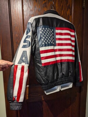 VINTAGE AMERICAN FLAG BOMBER JACKET authentic leatherwear 80s