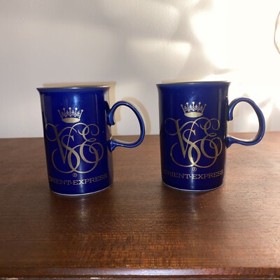 2er Set Orient Express Kobalt & 24K Gold Dunoon Keramik Zug Tassen