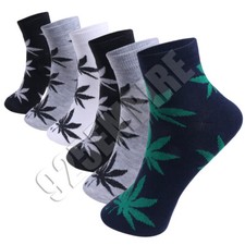 Lot 3/6/12 Men's Ankle/Quarter Crew Weed Leaf Socks Cotton Low Cut