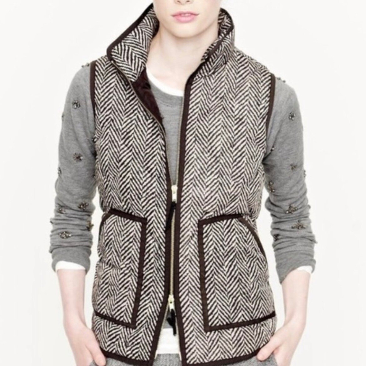 J.Crew Excursion puffer Down vest herringbone pat… - image 2