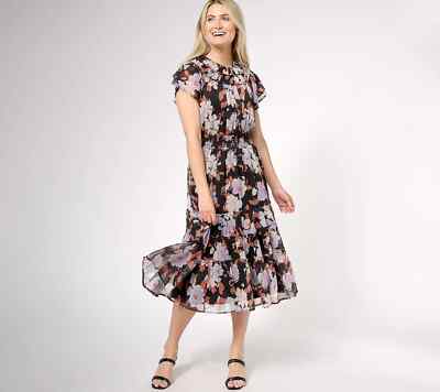 Destination 365 Regular Short Sleeve Printed Midi Dress-Black-XS-NEW-A614492