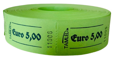 TAMLED Bonrolle 5,00   grün Wertmarke 1000 Abrisse