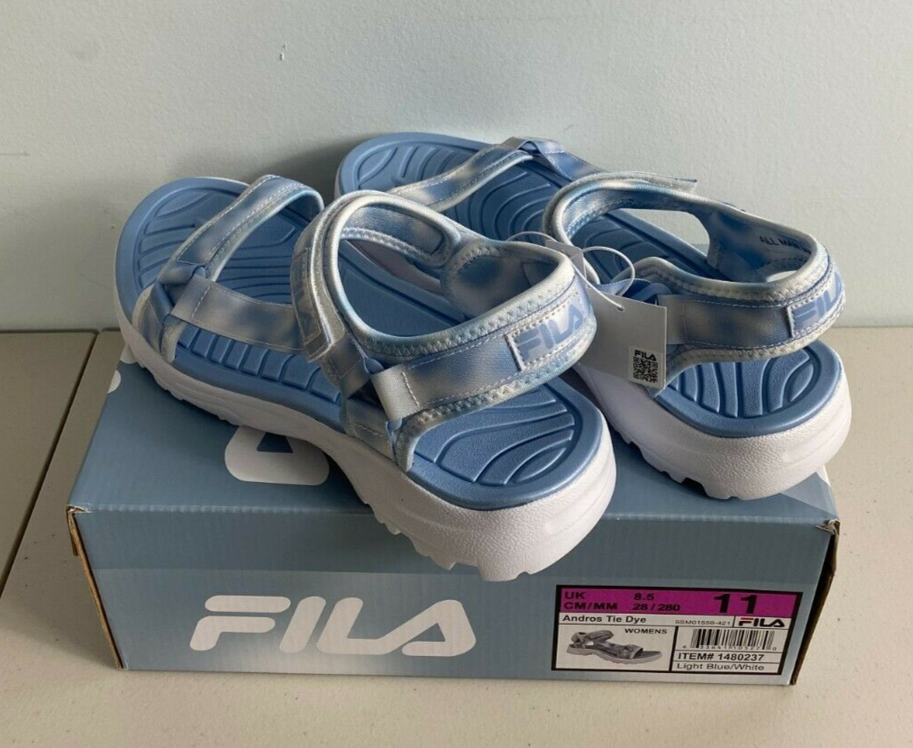 Nuovo sandalo da donna Fila Andros Tie Dye cinturino regolabile azzurro taglia 11