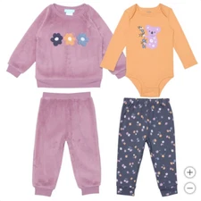 Toddler Girls 4 Pc Flower Plush Top & Pants, Koala Bodysuit Pants, 18 mo. NEW