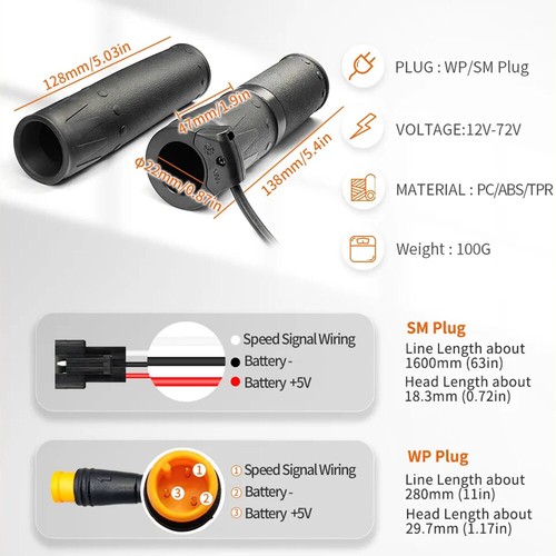 24V 36V 48V 60V 72V E-bike FT-158X Right Hand Half Twisting Throttle Handle Grip - Picture 4 of 16