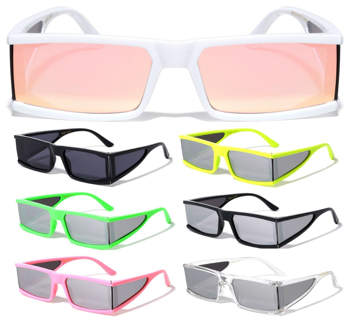 SLIM SKINNY WIDE RECTANGULAR SUNGLASSES SIDE SHIELD  display picture 3