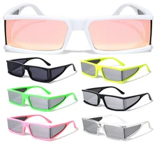SLIM SKINNY WIDE RECTANGULAR SUNGLASSES SIDE SHIELD FUTURISTIC RETRO SPORT THIN