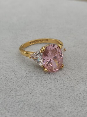 Vintage Pink Oval and Clear Triangle Cut Cubic Zirconia SS 925 EDCO Ring  9.50