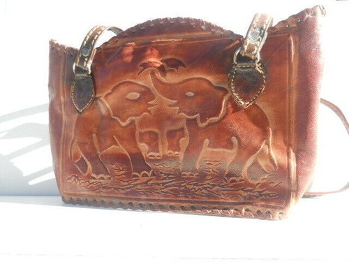 Elephant Leather stitched Handbag Carry bag Women Purse Handmade - Picture 3 of 6