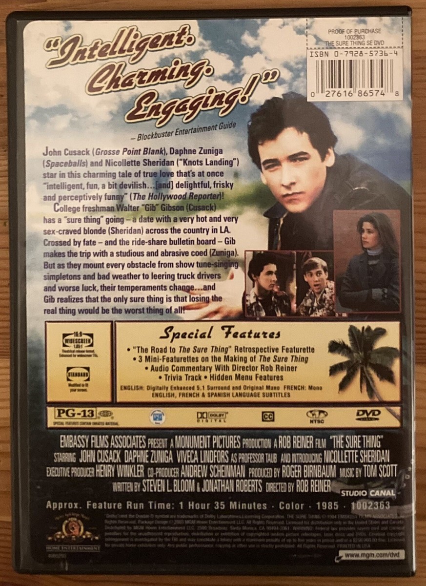 The Sure Thing DVD Rob Reiner John Cusack Daphne Zuniga Nicollette