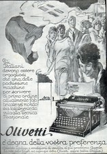 PUBBLICITA'1927 OLIVETTI M 20 MACCHINA DA SCRIVERE IVREA 34X24 BANDIERA NAZIONE