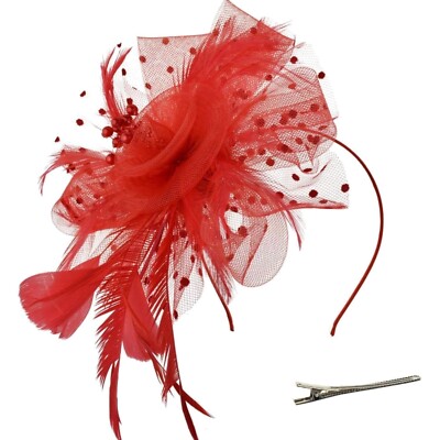 DRESHOW Fascinator Hut mit Feder-Schleier    für Hochzeiten & Teepartys