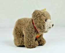 Vintage Steiff Browny Bear with Glass Eyes Red Collar Chest Tag Ear Button