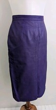 Vtg 80s West Bay Purple Leather Pencil Skirt Straight High Waist Knee Length