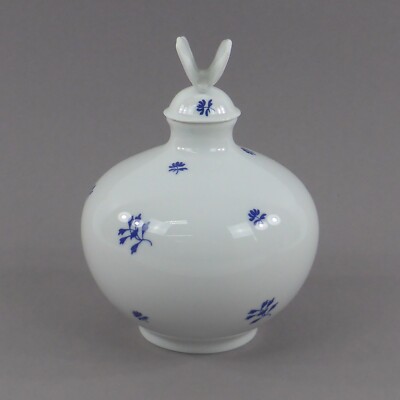 Herend Porzellan Flakon Parfum Flasche blau gemustert Stopfen mit Schmetterling