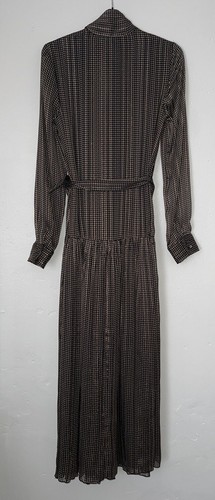 ZARA BLACK BROWN LONG FLOWING PRINTED DRESS WITH BELT PUSSY BOW SIZE XS - Picture 10 of 11