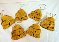 Bee Skep/Hives/Tree Ornaments/Primitive/Farmhouse/ Set of 6/Grunged
