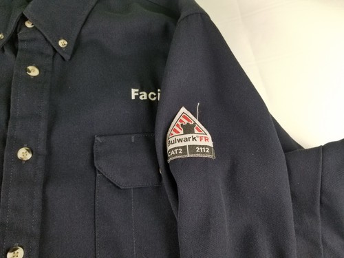Bulwark FR Cat 2 2112 Button Shirt Men's Size XL-Reg Navy Long Sleeve #5091 - Picture 4 of 13